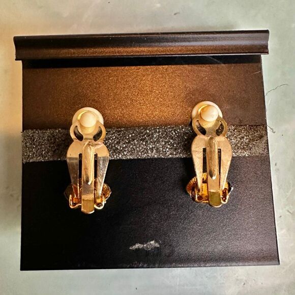 Birch Hill Gold-Tone Clip-On Earrings with White Domes - Picture 3 of 6